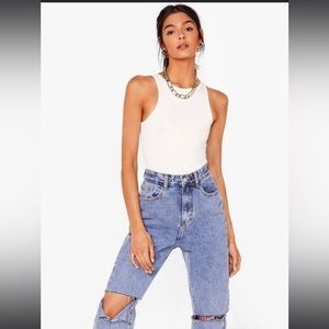 Nasty Gal white ribbed body suit NWT